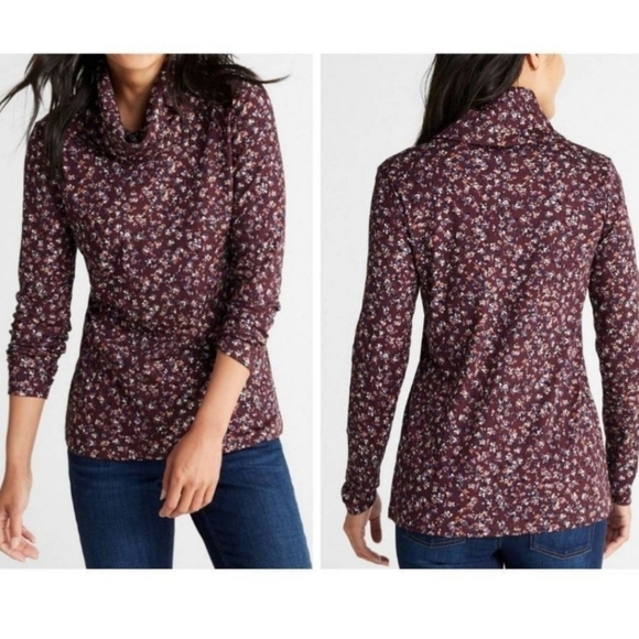 L L Bean Women's Plum Abstract Print Long Sleeve Cowl Neck Pullover Size LR Top - Picture 1 of 13